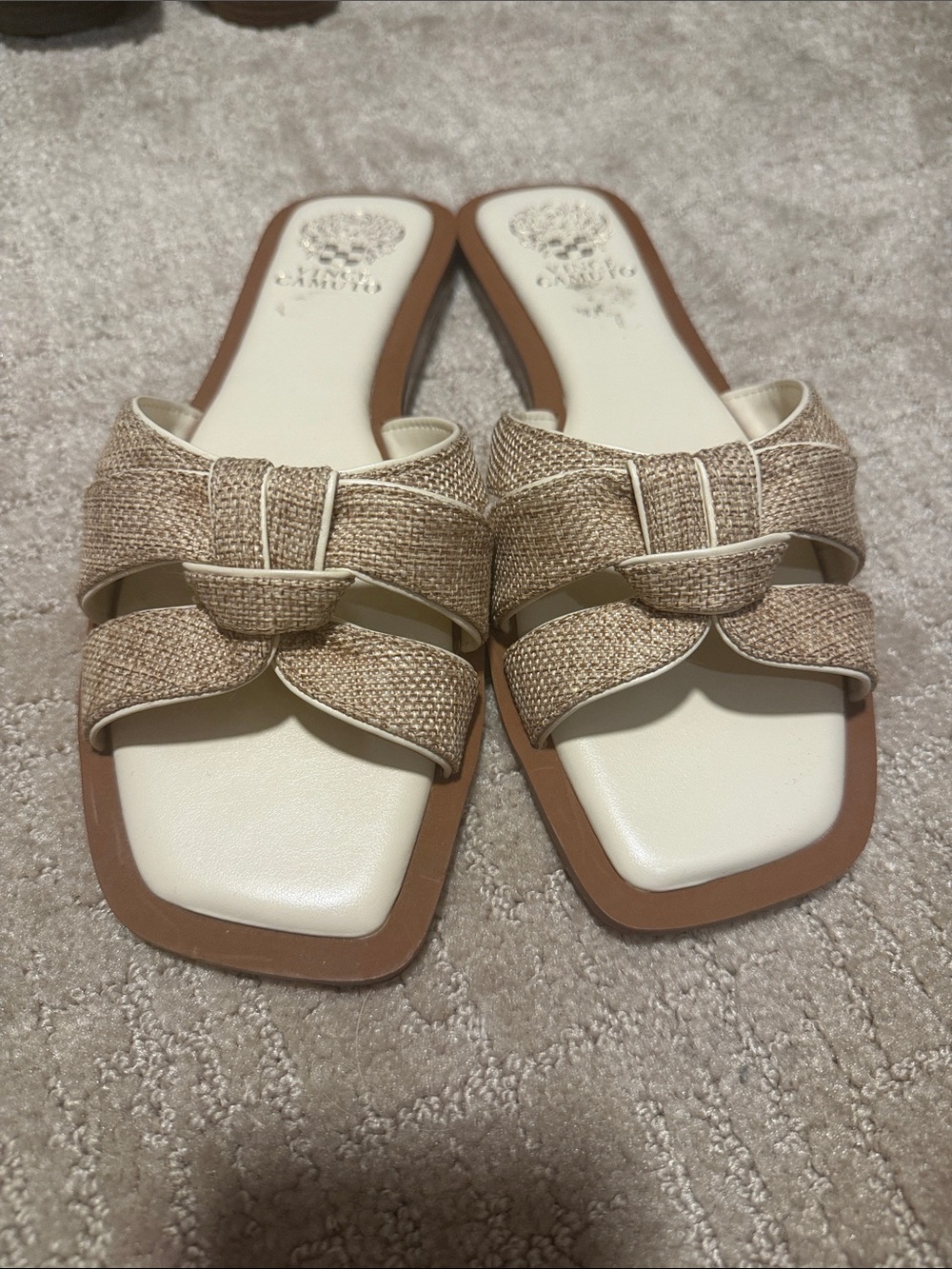 Vince Camuto Tan Woven Knot Slide Sandals
